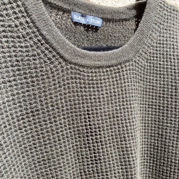 Men's Slate & Stone Green Waffle-Knit Sweater L Button Yoke Stretch Cashmere - Picture 10 of 12